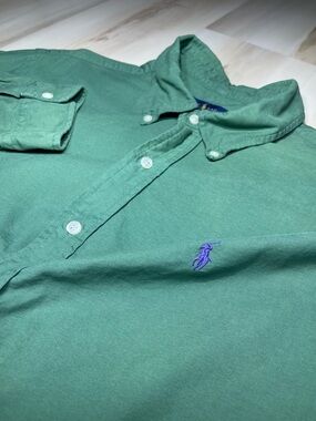 Polo Ralph Lauren Men’s Sz Large Button Down Emerald Green Purple Pony Oxford